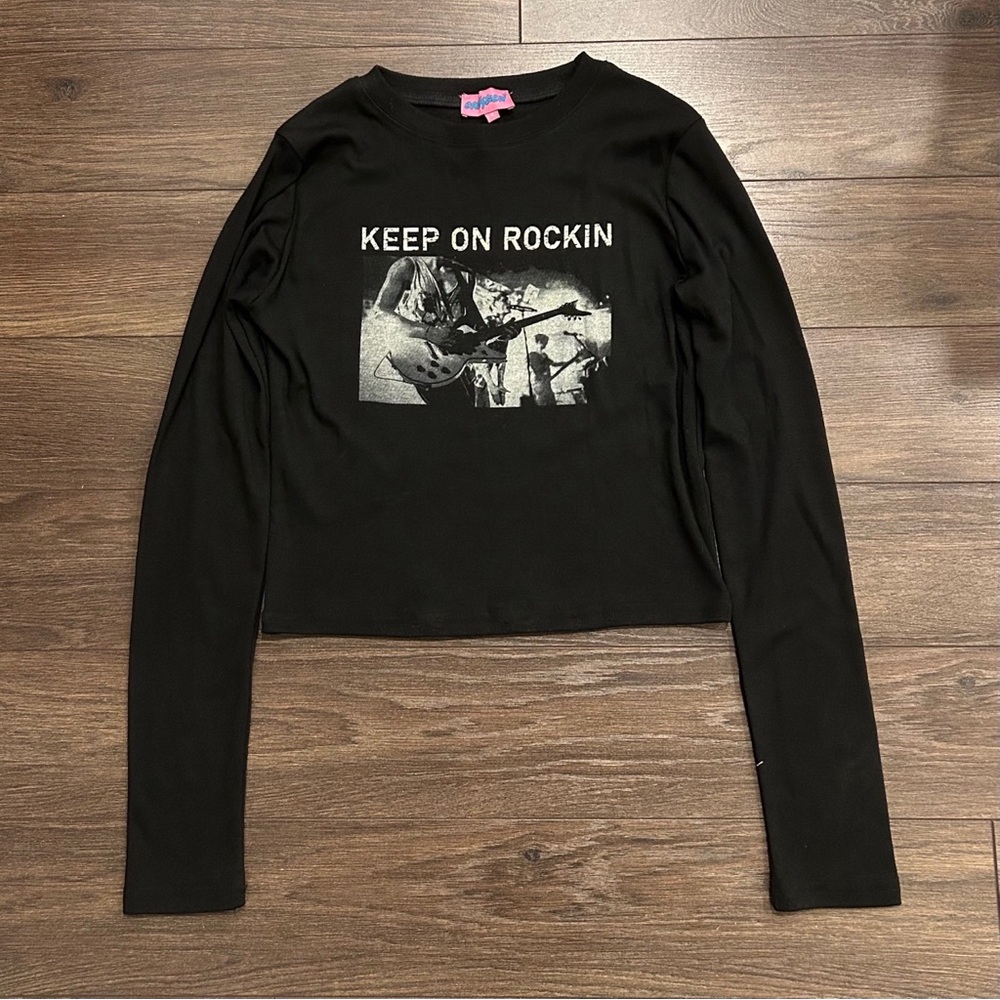 EDIKTED Black Graphic Long Sleeve Top